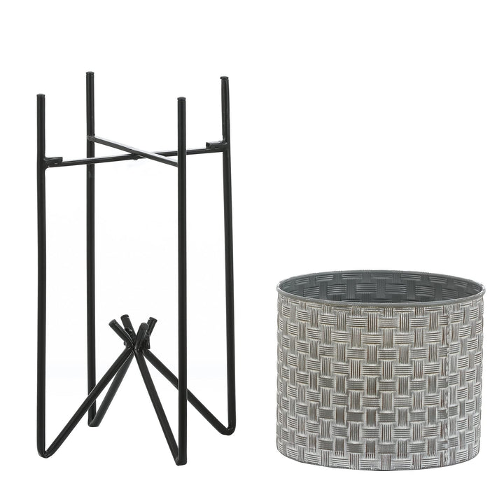 Set of 2 Metal Planters with Stands Black Grey Industrial Modern Contemporary - Diamond Home USA