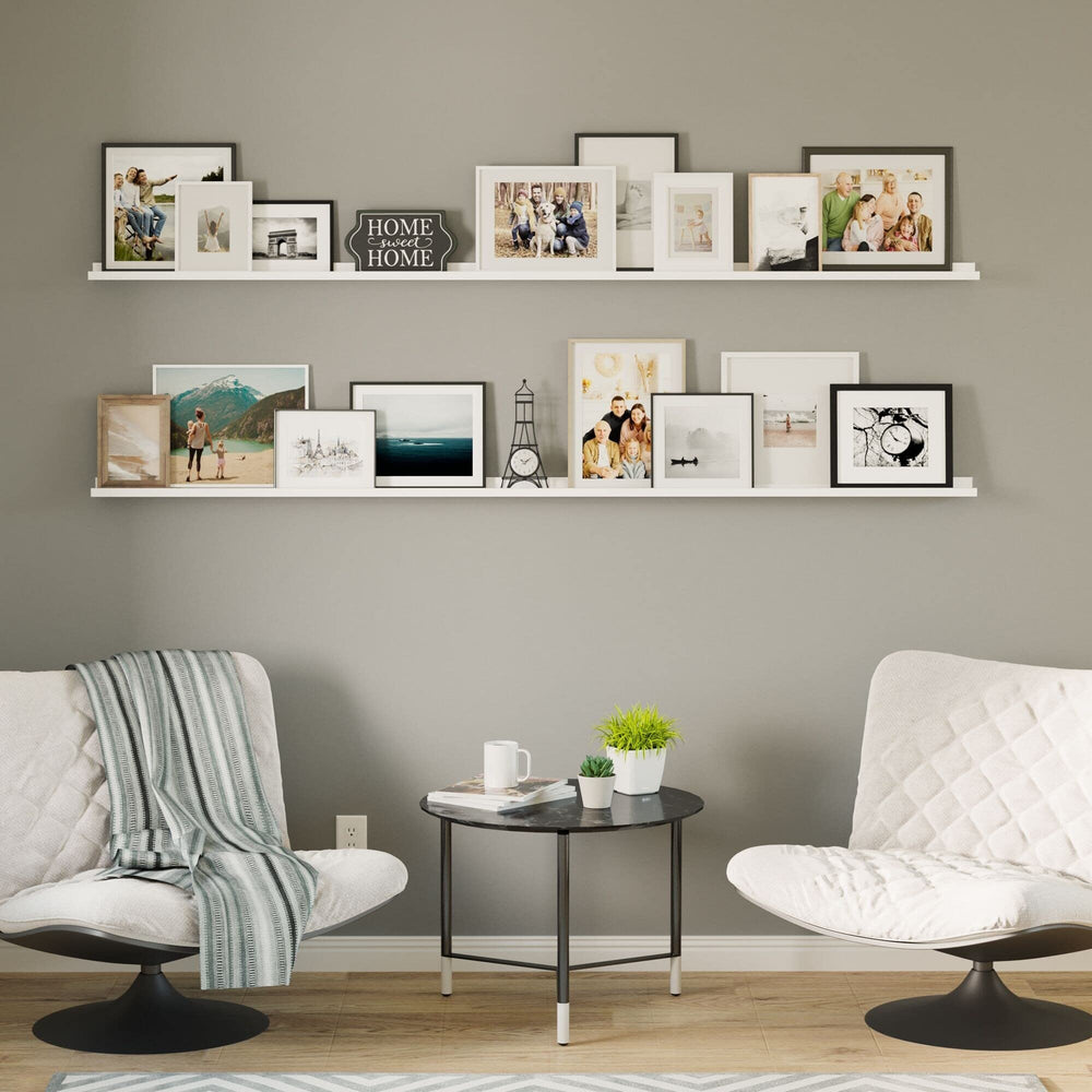 Denver Picture Ledges Photo Display Shelves for Wall 84" White Set of 2 MDF - Diamond Home USA