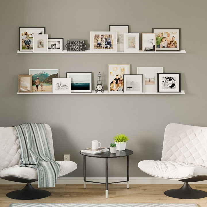 Denver Picture Ledges Photo Display Shelves for Wall 84" White Set of 2 MDF - Diamond Home USA