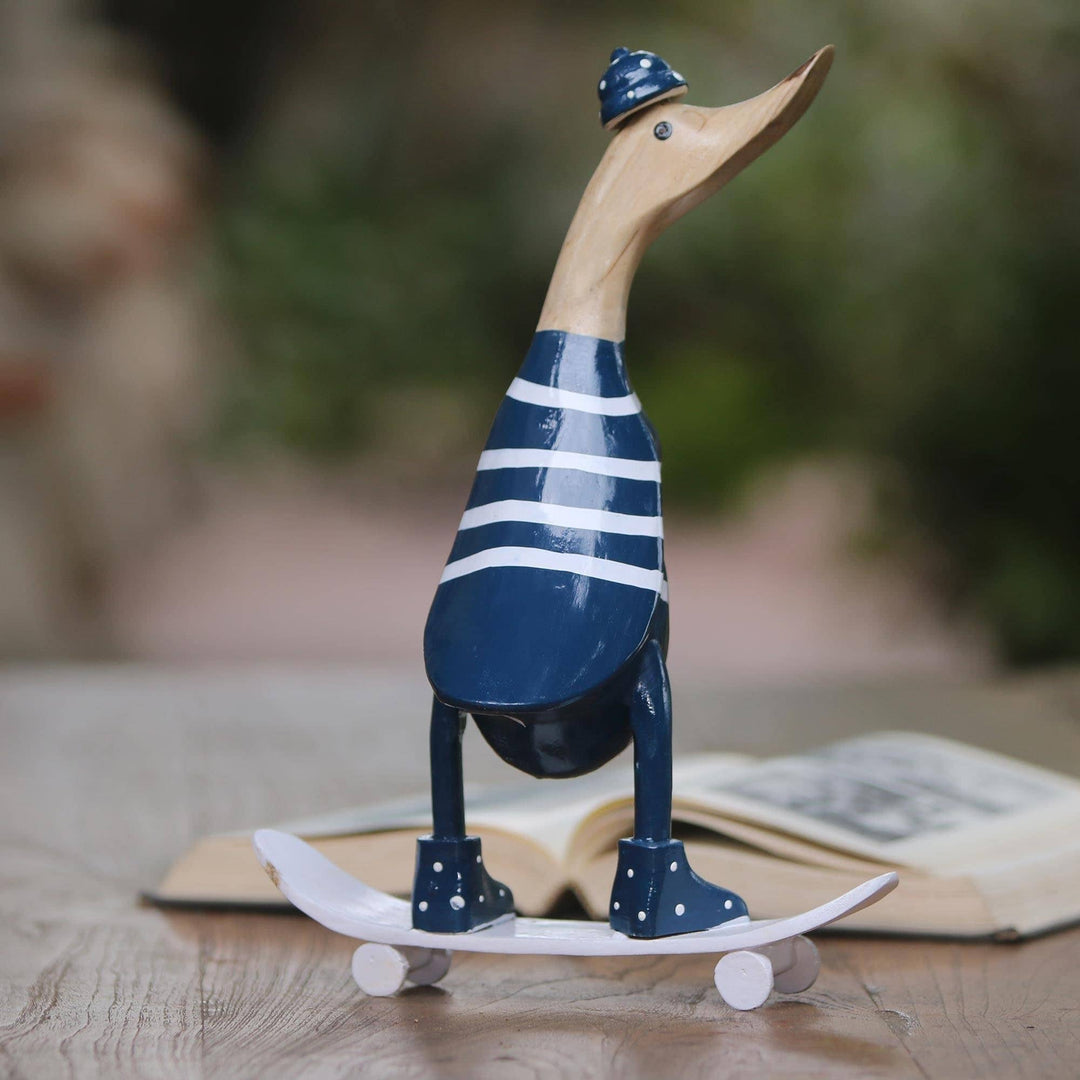 Handmade Skateboard Duck Wood and Bamboo Root Sculpture (Indonesia) 10.25" H X - Diamond Home USA