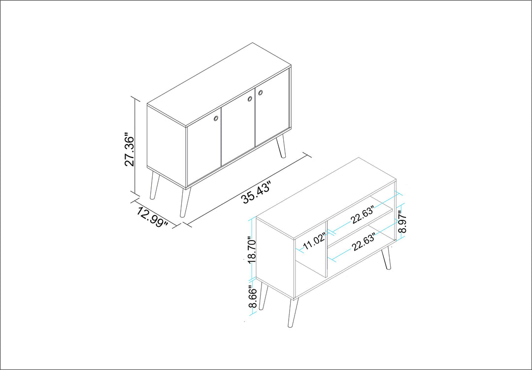 ModHaus Living Mid Century Modern Sideboard TV St with e Shelves 2 Doors White - N/A - Diamond Home USA