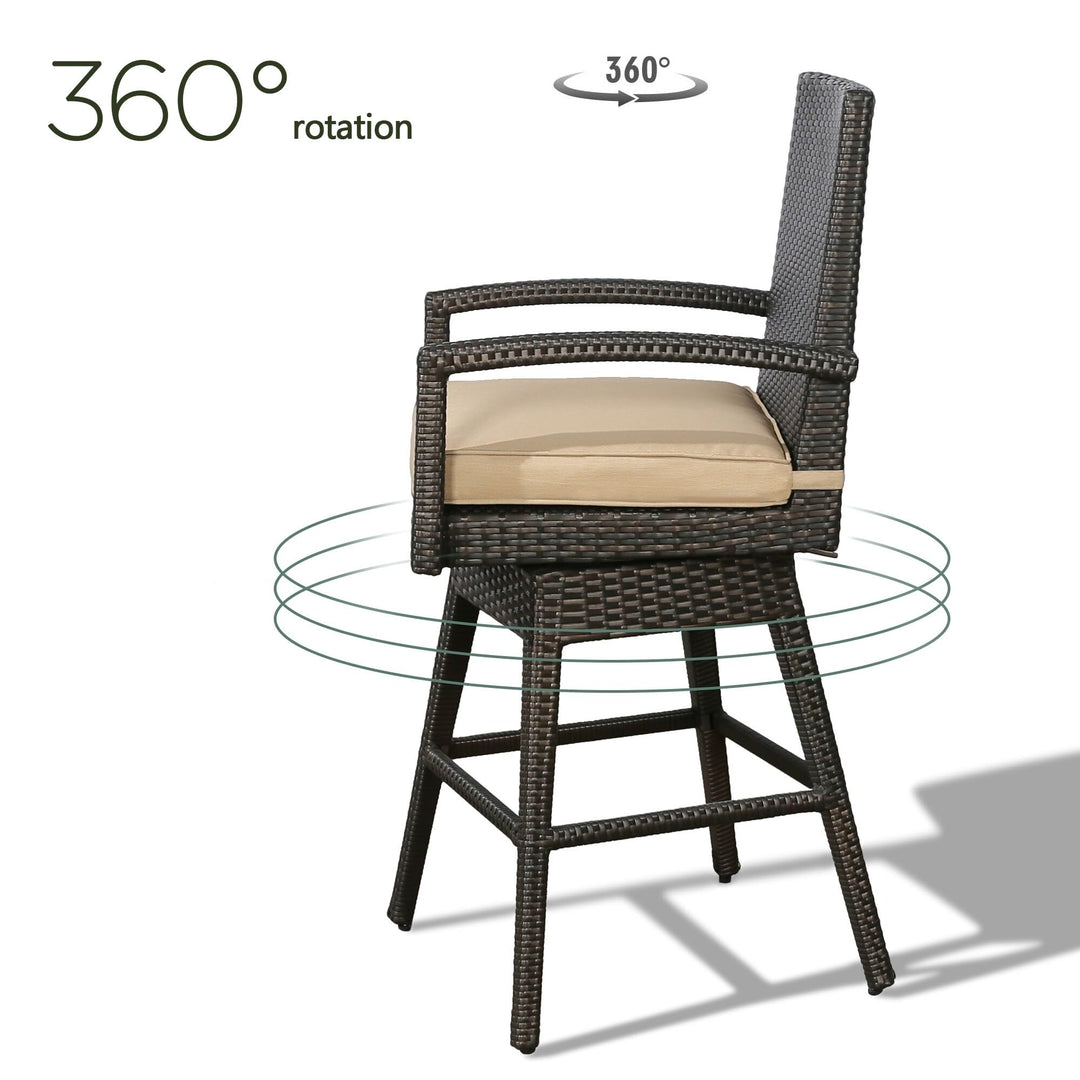 Outdoor Bar Height Stools All-Weather Swivel Stool with Cushion Brown Modern - Diamond Home USA