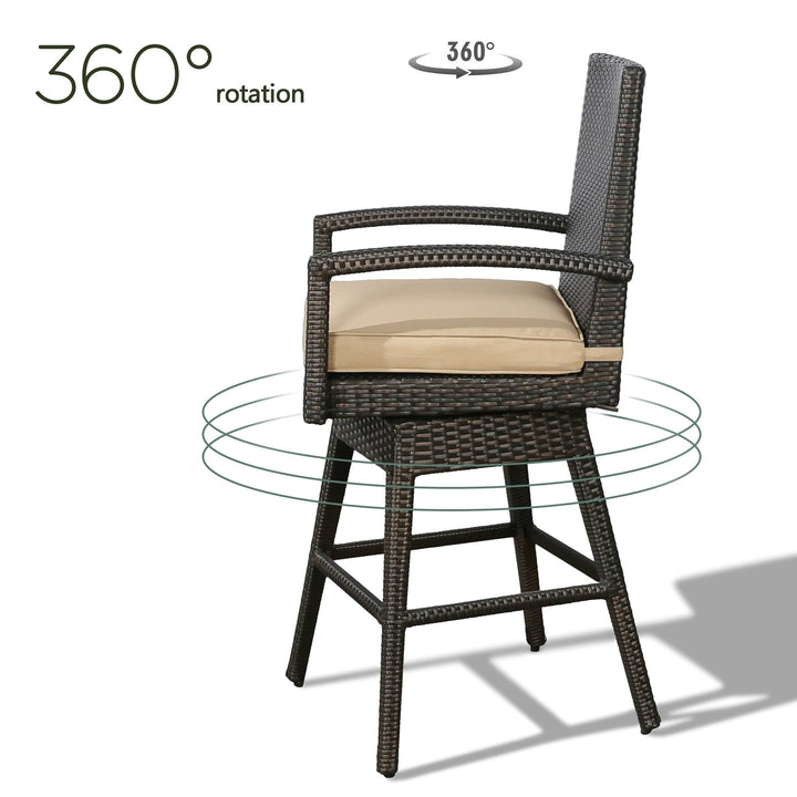 Outdoor Bar Height Stools All-Weather Swivel Stool with Cushion Brown Modern - Diamond Home USA