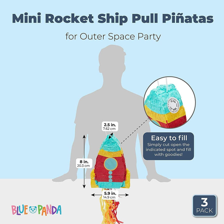 Mini Rocket Ship Pinata Outer Space Party Decorations (8 X 5.9 2.5 In 3-pack) - Diamond Home USA