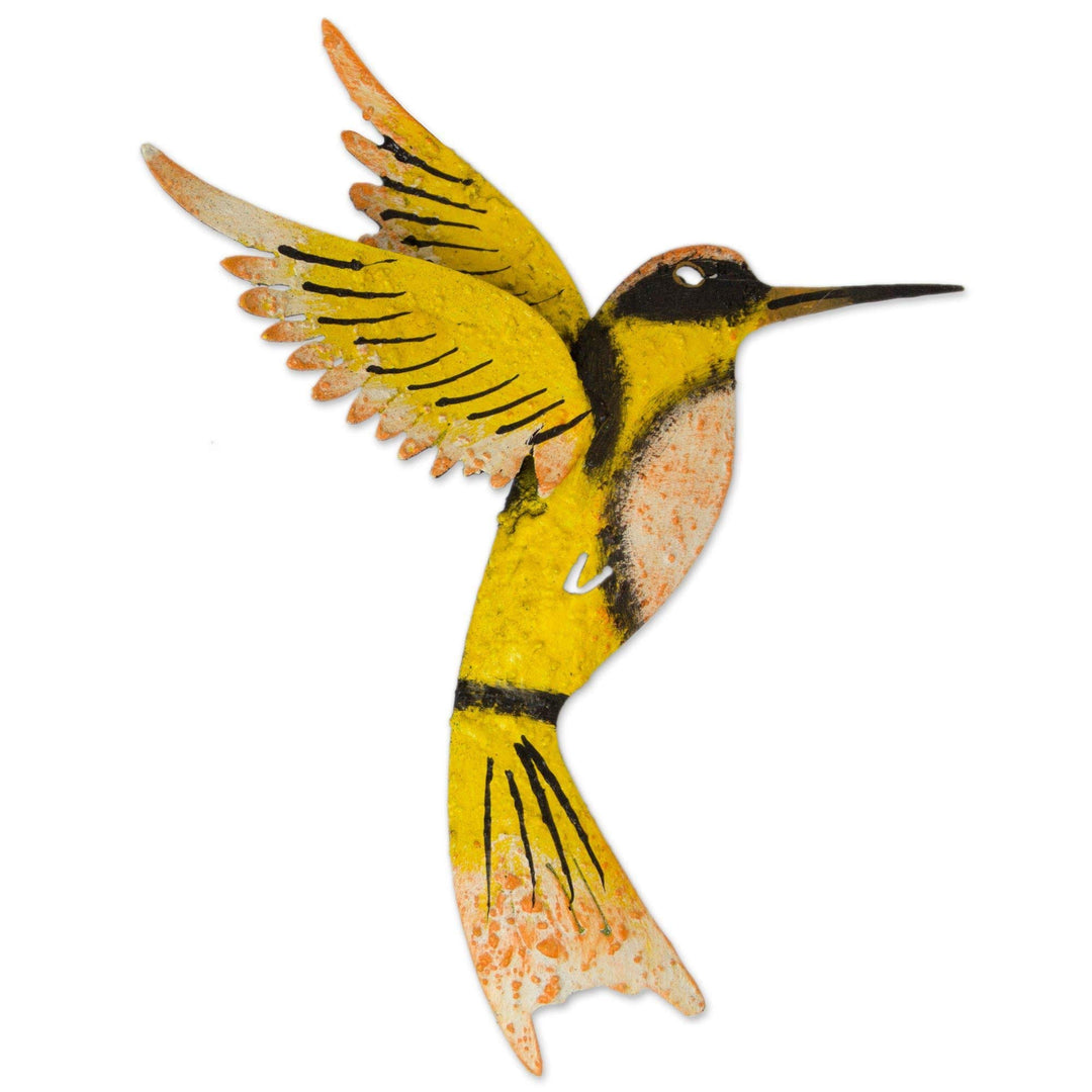 Handmade Iron 'Little Yellow Hummingbird' Wall Sculpture (exico) Green Purple - Diamond Home USA
