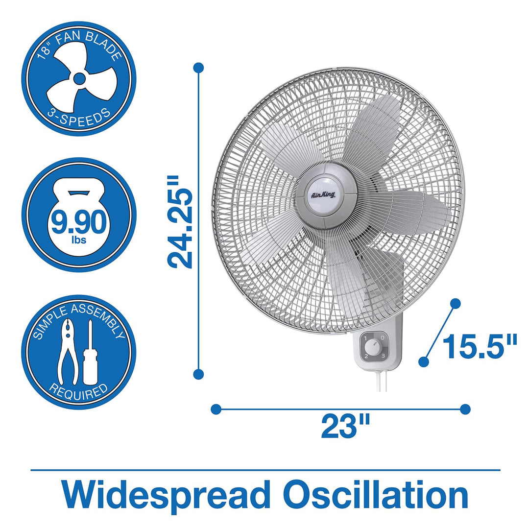 Air King 9018 Commercial Grade Oscillating Wall Mount Fan 18-Inch White - Diamond Home USA