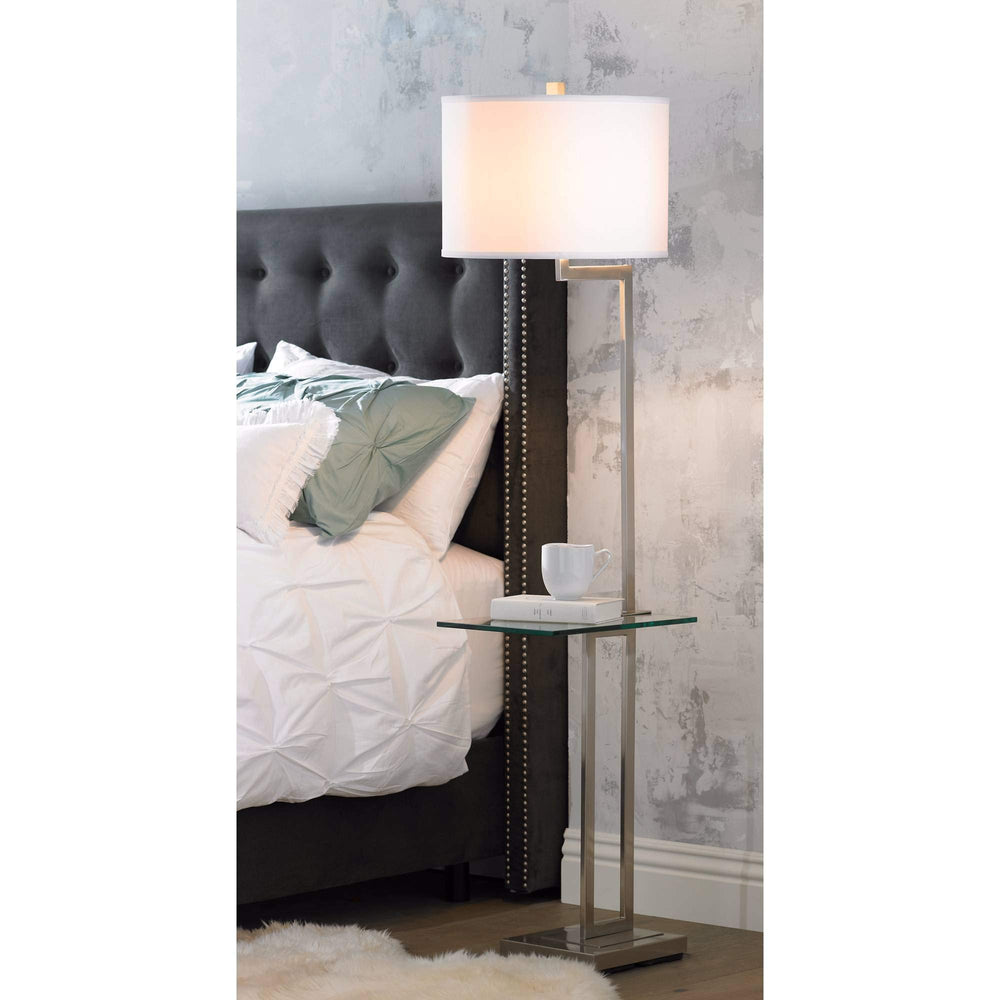 Lite Source LS-81746PS/WHT Rudko Floor Lamp with Tray Table Polished Steel - Diamond Home USA
