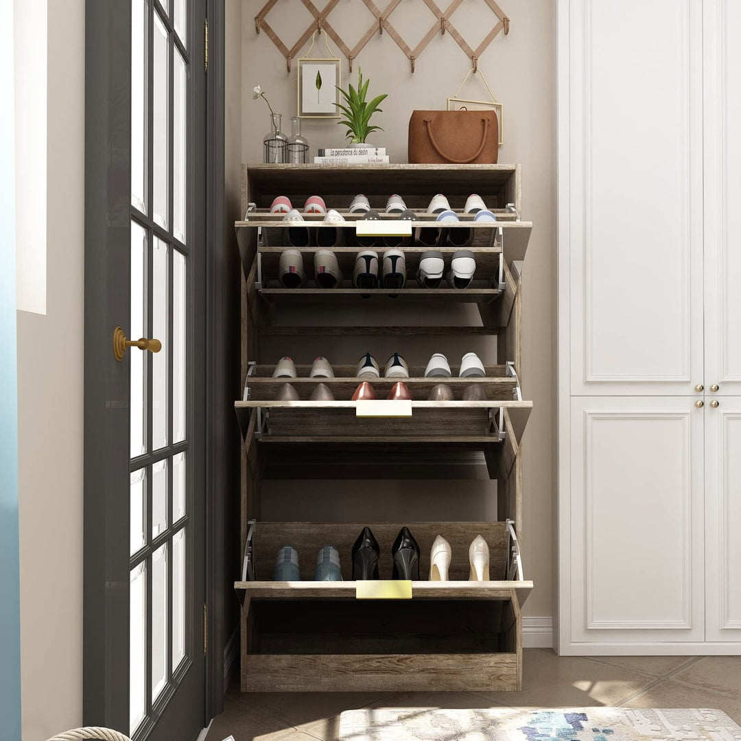 Floor Standing Mirror Shoe Cabinet Closet Organizers Brown Art Glass MDF Matte - Diamond Home USA