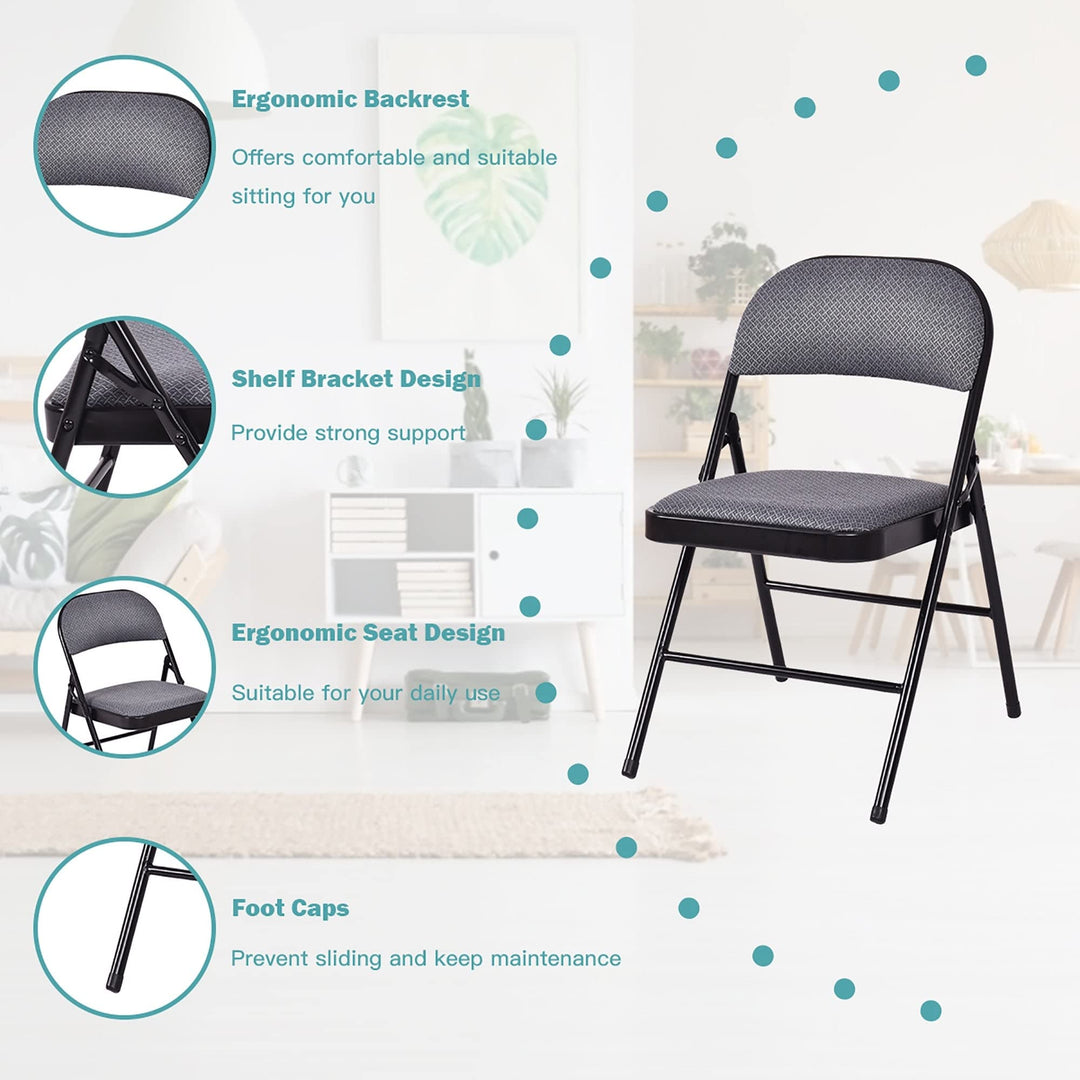 4 Pcs Folding Chairs with Metal Frame Portable Padded Seat Black Solid Modern - Diamond Home USA