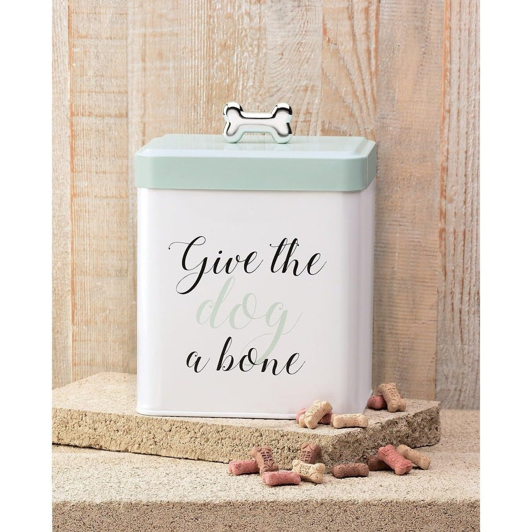 Pet Treats Storage Canister With Bone Design Lid 96 Oz Black Blue White Solid - Diamond Home USA