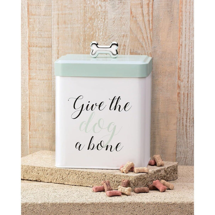 Pet Treats Storage Canister With Bone Design Lid 96 Oz Black Blue White Solid - Diamond Home USA