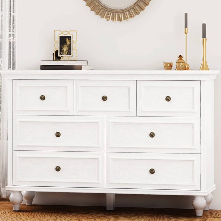 Dresser with 7 Drawers White Modern Contemporary Wood Natural Finish