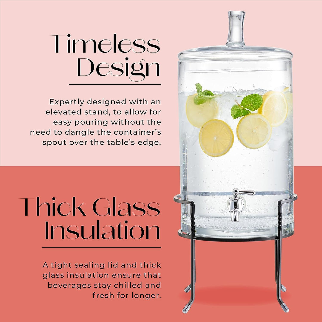 Style Setter Beverage ispenser with Stand - 2.5 Gallon Large Countertop Glass - Diamond Home USA