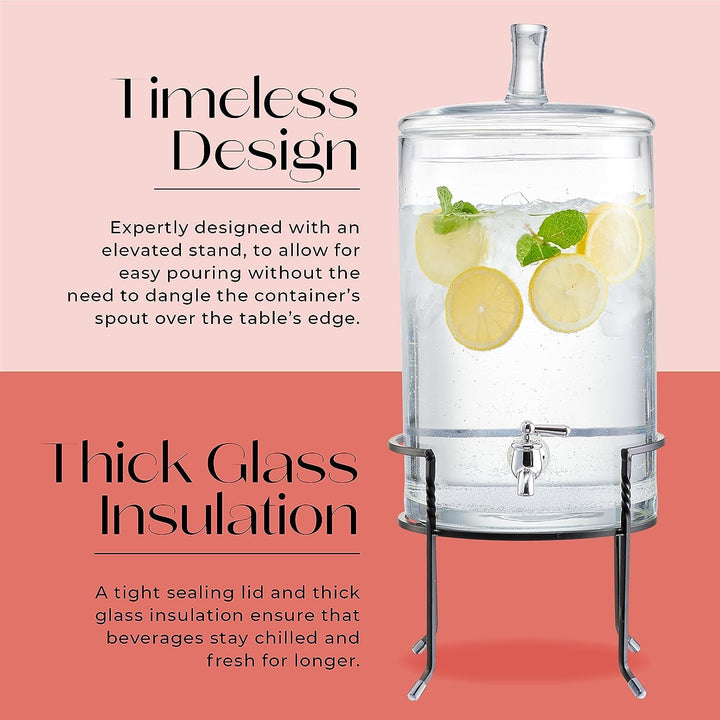 Style Setter Beverage ispenser with Stand - 2.5 Gallon Large Countertop Glass - Diamond Home USA