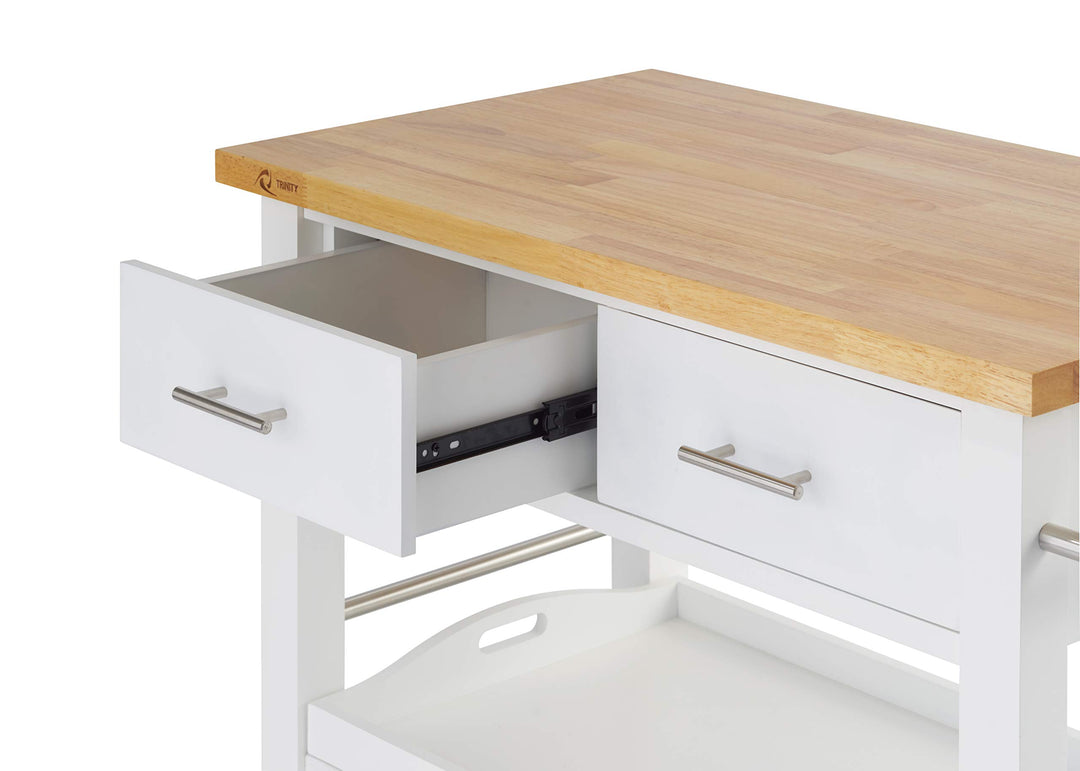TRINITY 30-Inch Wood Kitchen Coffee Cart with Drawers Wheels and Two Shelves - Diamond Home USA
