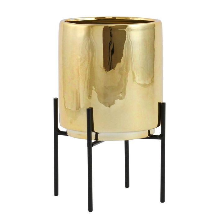 Mid Century Table-top Planter - Gold 7.5" X 4.5" w 4.5" d (Inside Pot: 4.5"