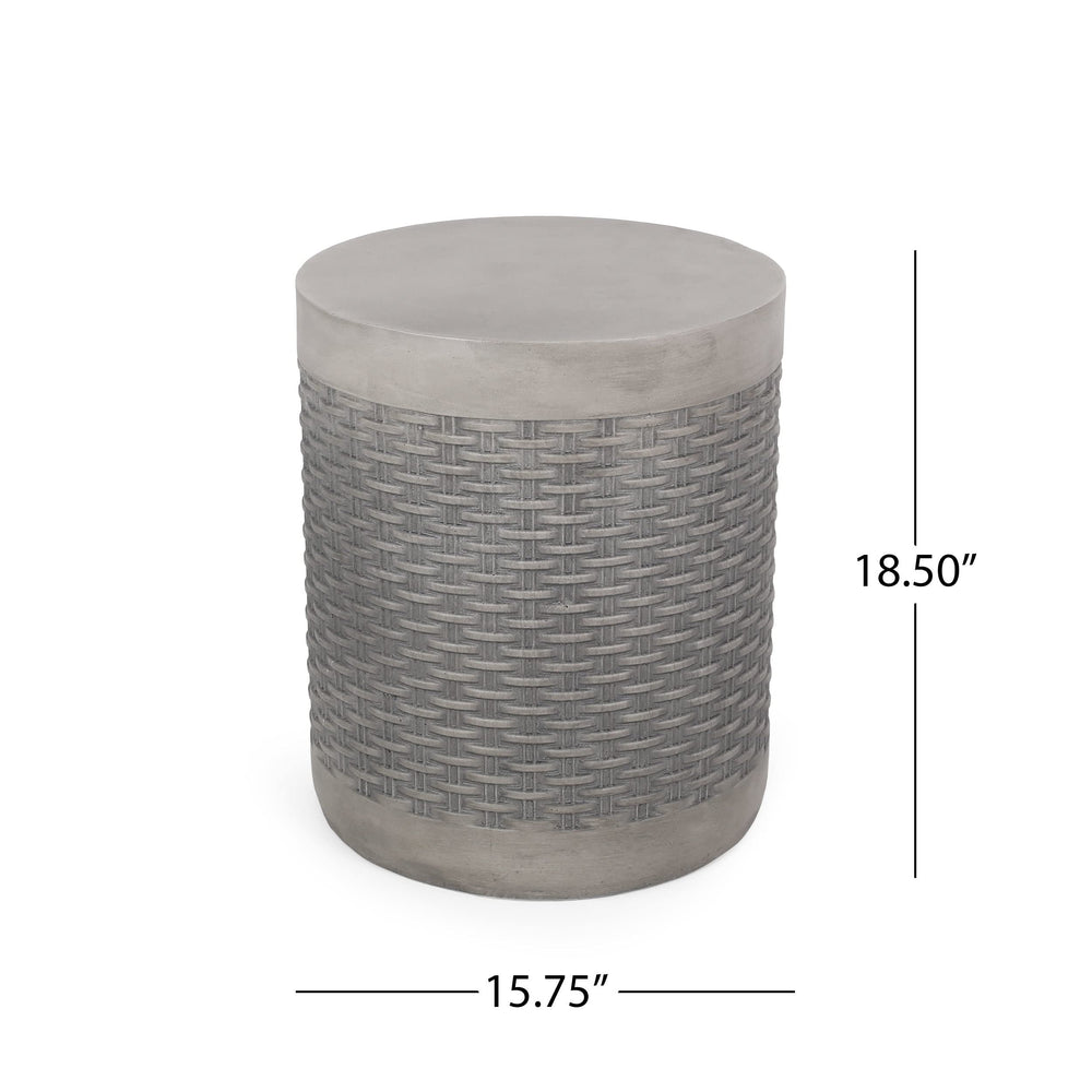 Outdoor Lightweight Concrete Side Table Grey Modern Contemporary Round Water - Diamond Home USA