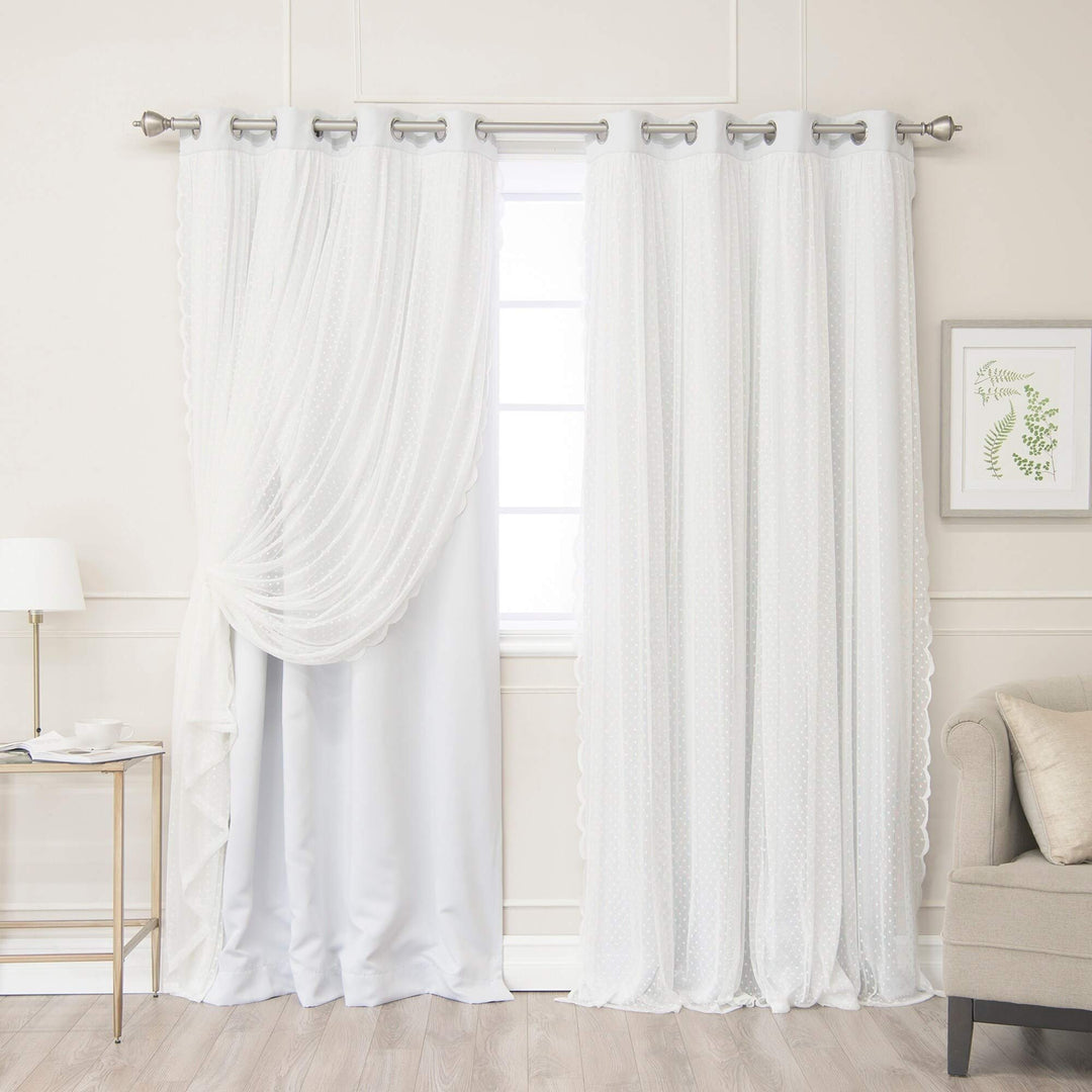 Aurora Home Dotted Lace Overlay Blackout Curtain Panel Pair Beige 52 x 84 84 - Diamond Home USA