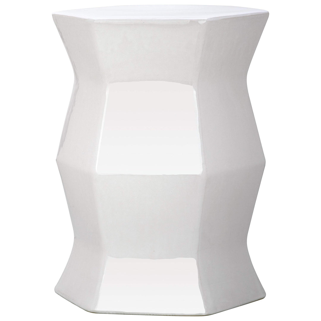 Modern White Hexagon Garden Stool - 12" X 17" Contemporary Ceramic