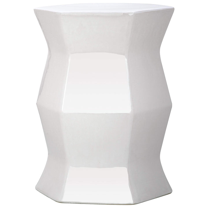 Modern White Hexagon Garden Stool - 12" X 17" Contemporary Ceramic