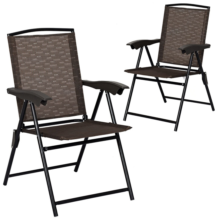 2pcs Folding Sling Chairs Set Portable with Adjustable Back Brown Modern
