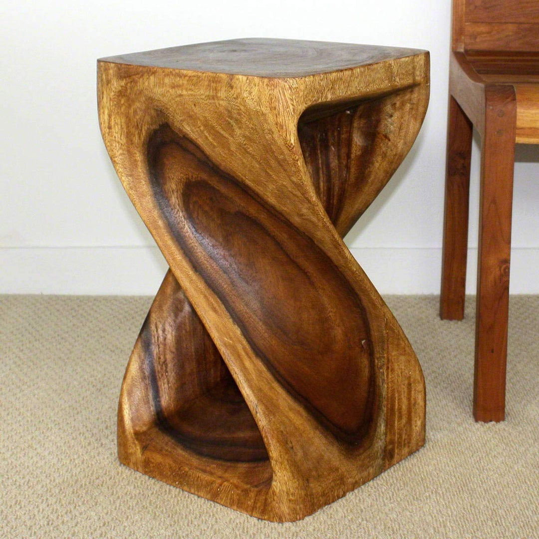 12 inches Square x 20-inch Wooden Hand-carved Walnut Oil Twist Stool (Thailand)