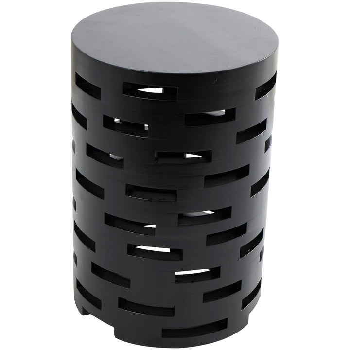 Black Wood Brick Inspired Cutout Geometric Accent Table Modern Contemporary - Diamond Home USA