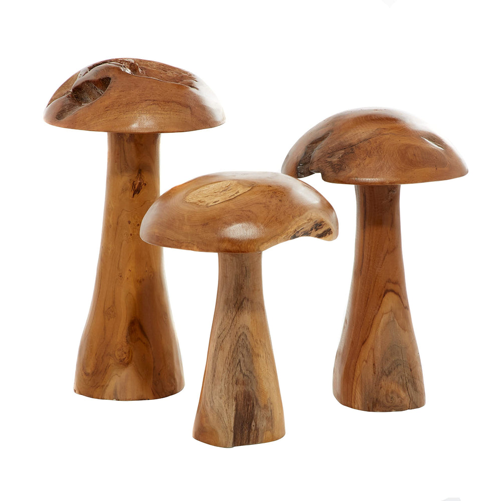 Brown Teak Wood Mushroom Sculpture (Set of 3) 9 X 16 - Diamond Home USA