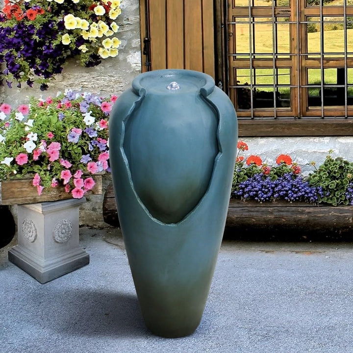 Outdoor Water Fountain Tall Patio Garden with Led Light Blue Modern Contemporary - Diamond Home USA