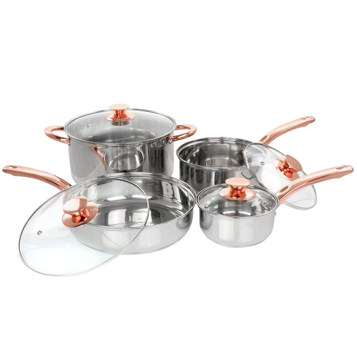 8pc Stainless Steel Cookware Set in Rose Gold 8 Piece