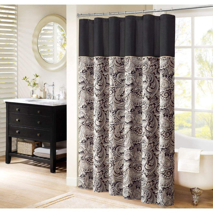 D&H 1 Piece Black Paisley Shower Curtain All Over Beautiful Medallion Themed