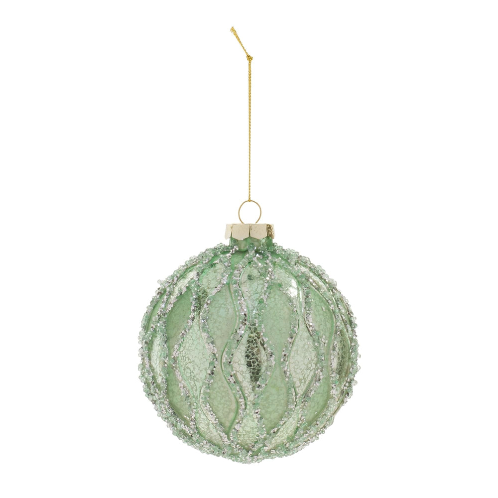 Beaded Mercury Glass Ball Ornament (Set of 6) Green - Diamond Home USA