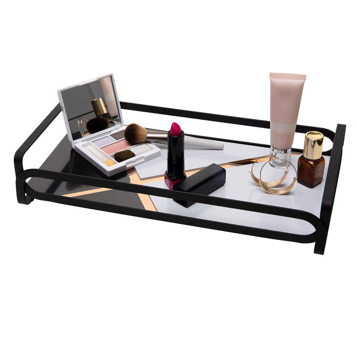 Home Details Color Block Vanity Tray in Matte Black 12.8"x 6.65"x 2.5" Steel - Diamond Home USA