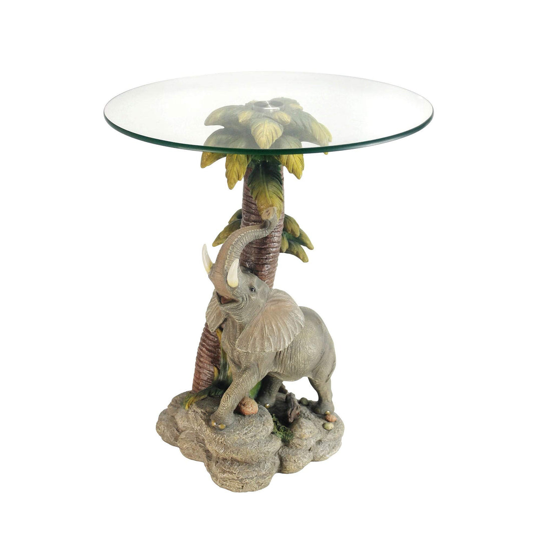 Resin/Glass 24-inch Elephant End Table Green Casual Tropical Round Resin Wood