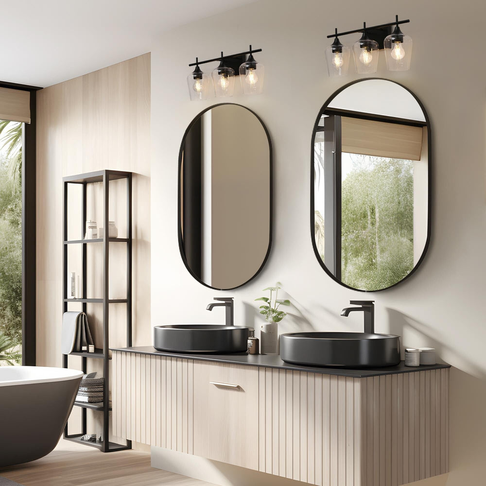 Modern Farmhouse Black 3-light Clear Glass Bathroom Vanity Lights L 21" x W 6" x - Diamond Home USA
