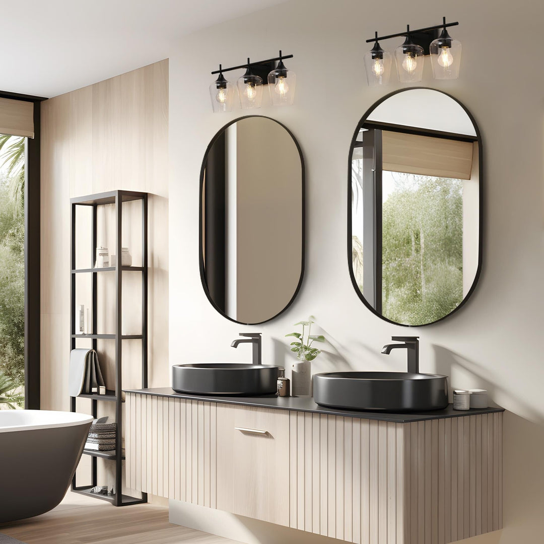 Modern Farmhouse Black 3-light Clear Glass Bathroom Vanity Lights L 21" x W 6" x - Diamond Home USA