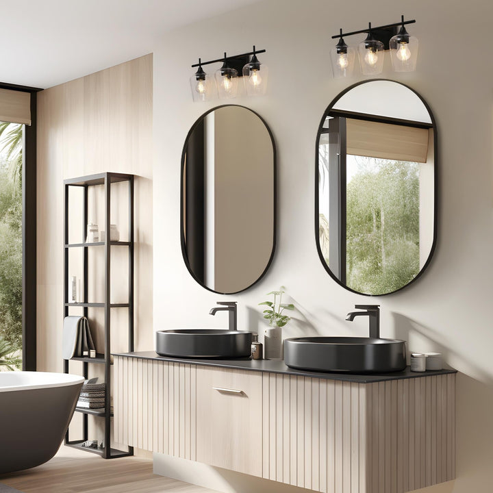 Modern Farmhouse Black 3-light Clear Glass Bathroom Vanity Lights L 21" x W 6" x - Diamond Home USA