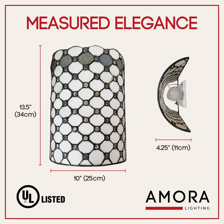 Tiffany Style Wall Lamp White Jeweled 2 Light Stained Glass Vintage Antique - Diamond Home USA