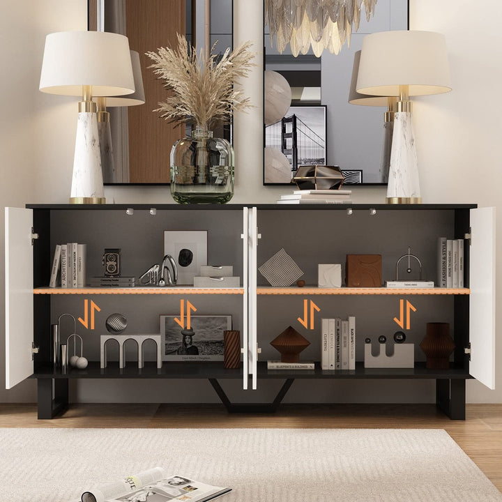 Modern 4 Door Bookmatch Buffet 63inch Black White End Table Sideboard French - Diamond Home USA