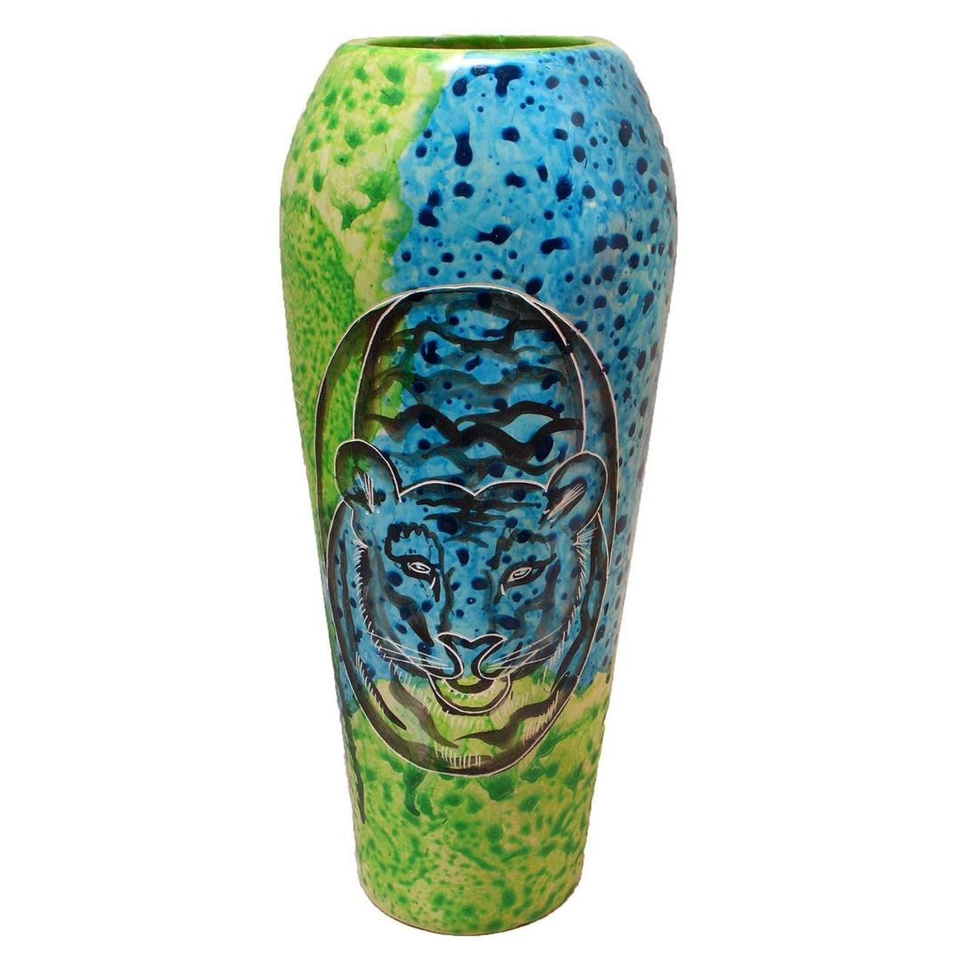 Handmade Soapstone Tiger Oblong Vase (Kenya) Green Craftsman Stone Handcrafted