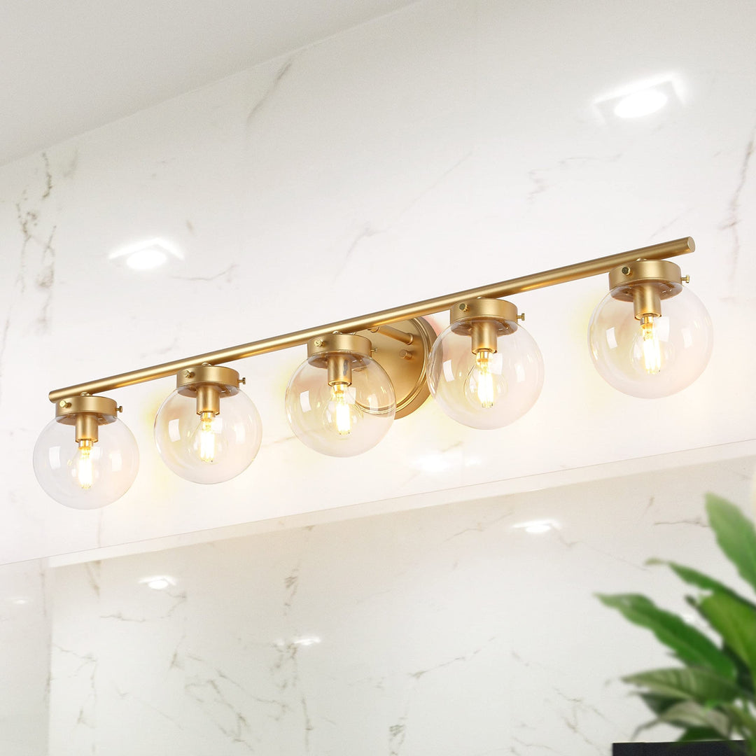 Modern Gold 5-light Bathroom Vanity Lights Dimmable Globe Glass Wall Sconces L