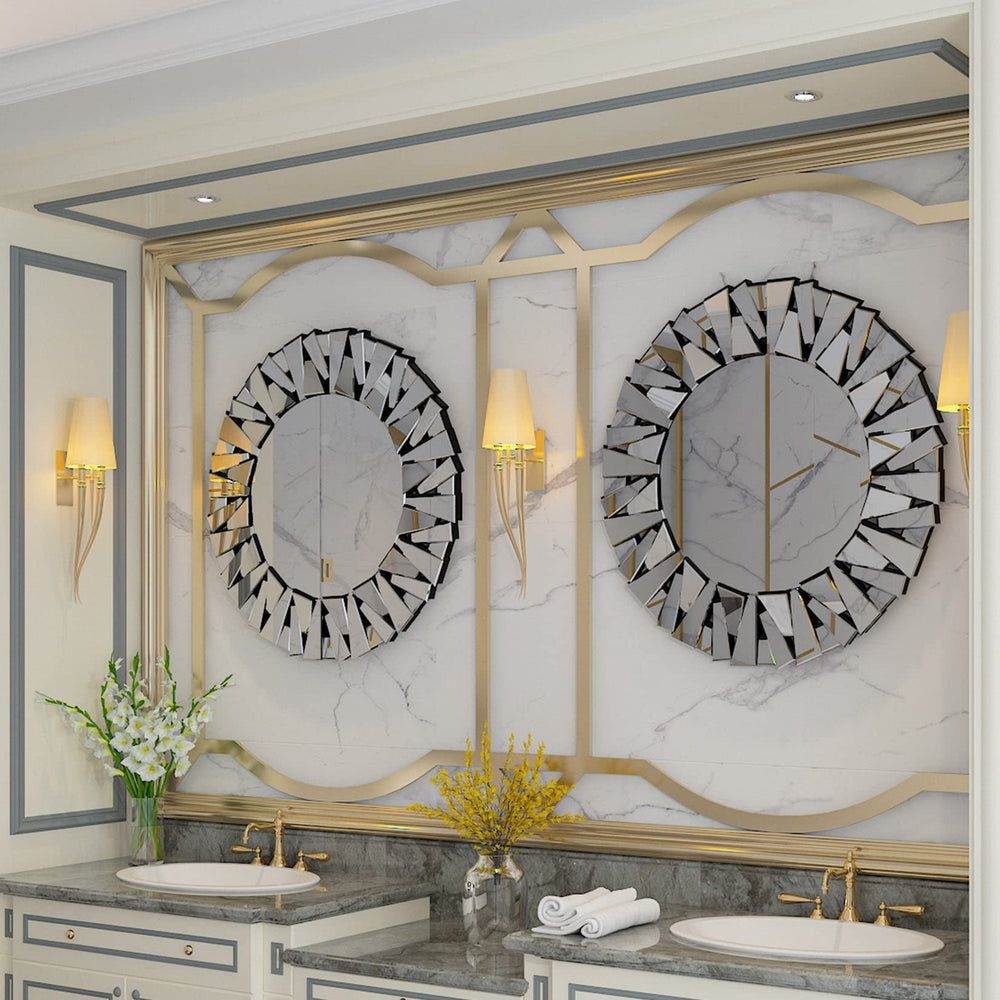 Large Round Decorative Mirrors Wall Mirror Art Glass Accent 32in.wx32in.h Silver - Diamond Home USA