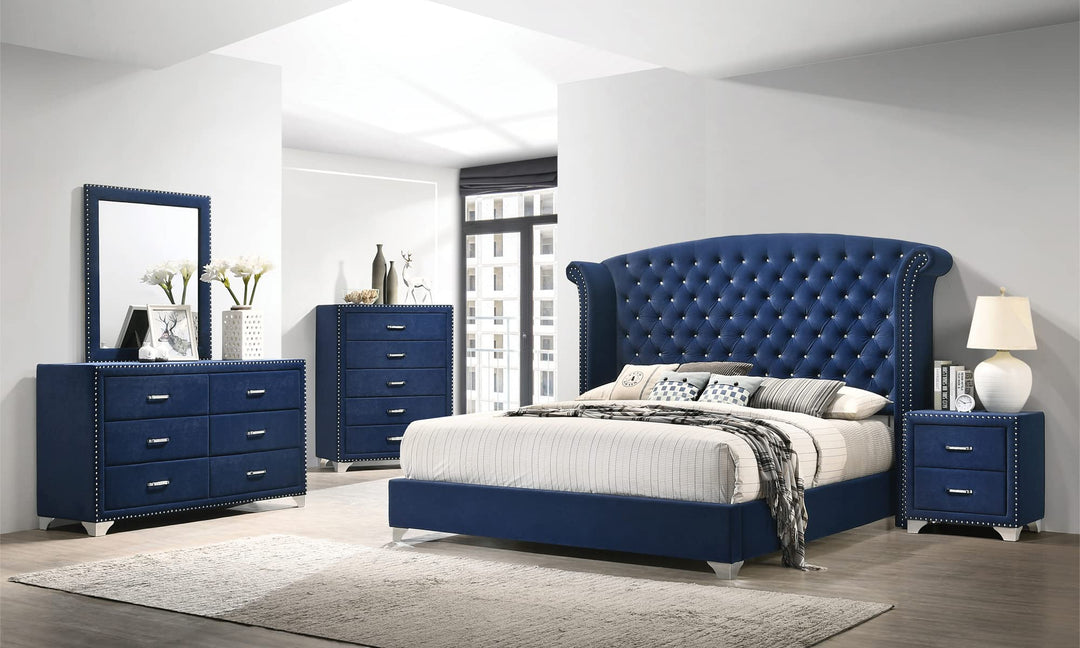simple relax 2 Drawers Velvet Nightstand Pacific Blue Chrome - Diamond Home USA