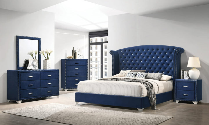 simple relax 2 Drawers Velvet Nightstand Pacific Blue Chrome - Diamond Home USA