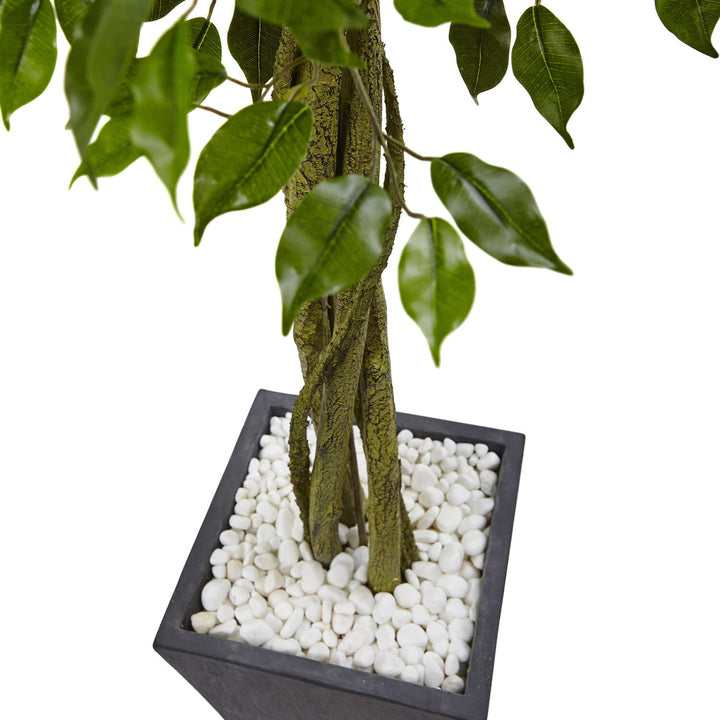 Nearly Natural 6.5ft. Ficus Slate Planter UV Resistant (Indoor/Outdoor) - Diamond Home USA