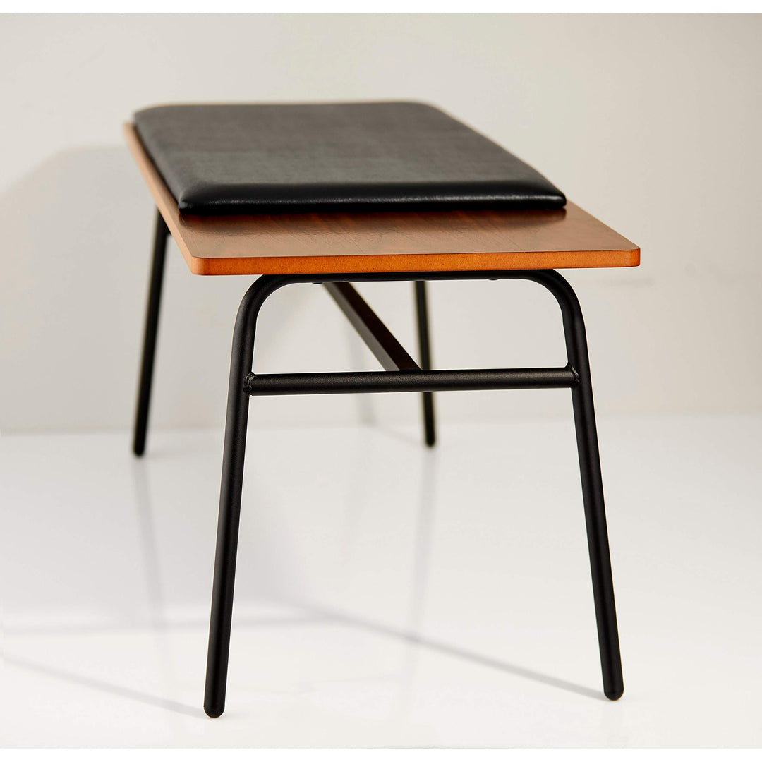 Walnut and Matte Black Entryway Bench Farmhouse Industrial Mid-Century Modern - Diamond Home USA