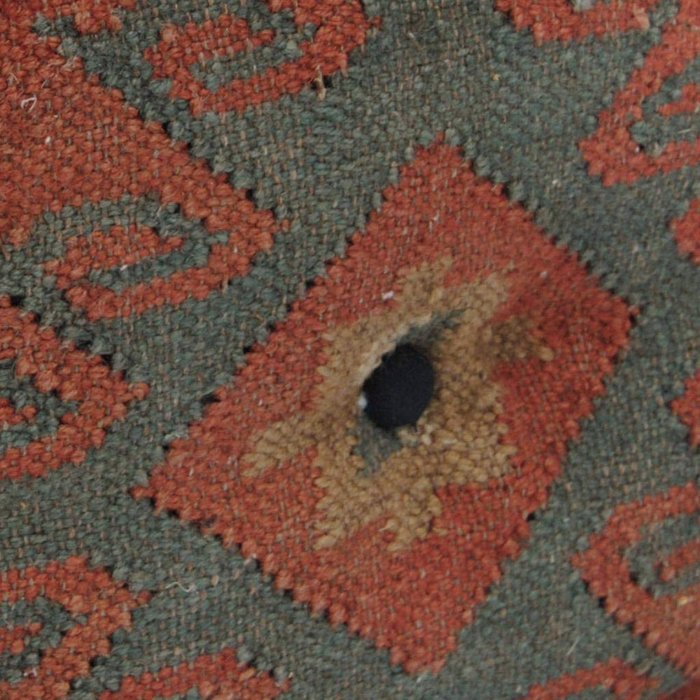 Handmade Wool/Jute Pouf Green Red Tan Geometric Traditional Pattern Specialty - Diamond Home USA