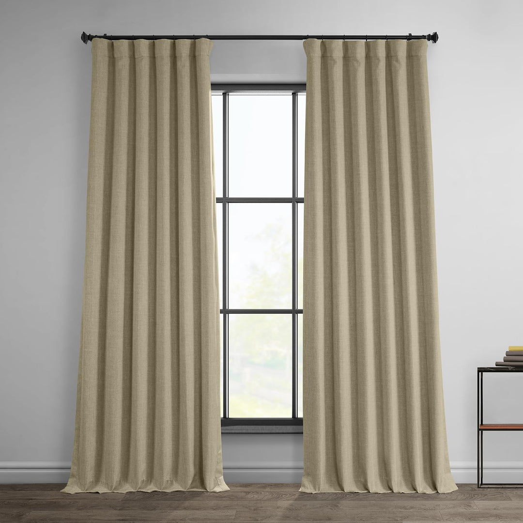 HPD Half Price Drapes Faux Linen Room Darkening Curtains - 108 Inches Long 50 X 108 - Thatched Tan