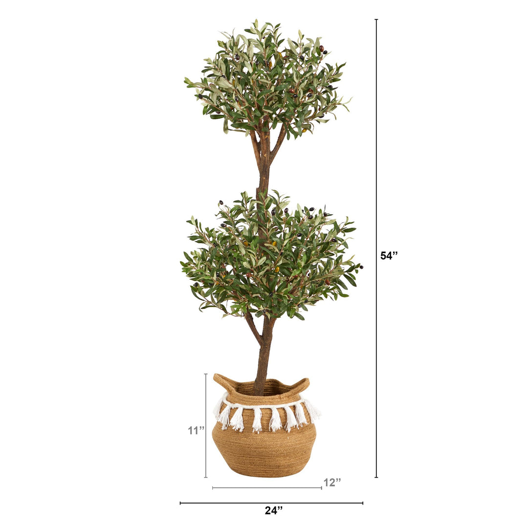 Nearly Natural 4.5ft. Artificial Olive Double Topiary Tree with Handmade Jute - Diamond Home USA