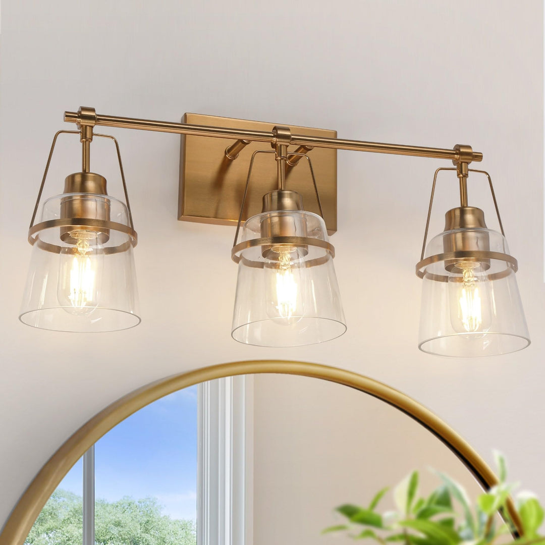 Mid-century Modern 3-light Electroplating Brass Clear Glass Bathroom Vanity